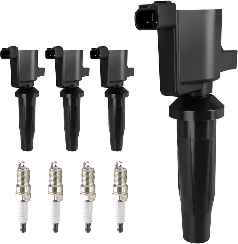 HYR Set of 4 Ignition Coil Pack and Iridium Spark Plugs Fit for 2.0L 2.3L 2004-2011 Ford Escape Focus Transit Connect, 2004 2005 Mazda 3 6 Tribute, 2005-2008 Mercury Mariner Replaces FD505 - Image 1